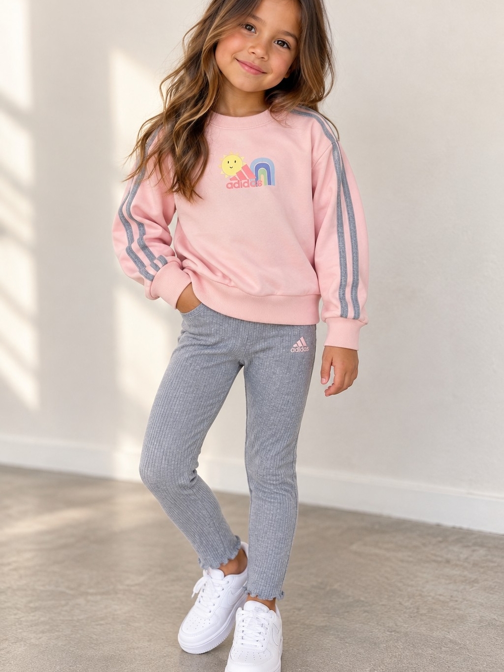 adidas Kids Pink Sweatshirt and Gray Leggings Set